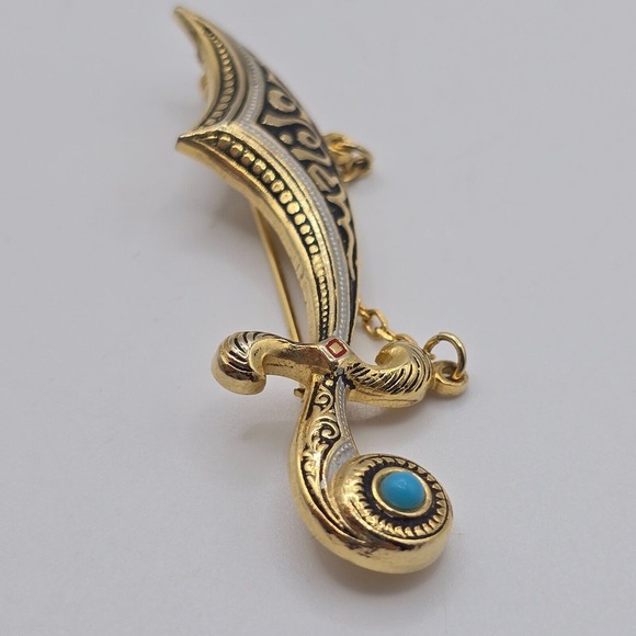 Sword Brooch Gold Tone Spain Jewelry - Picture 5 of 10